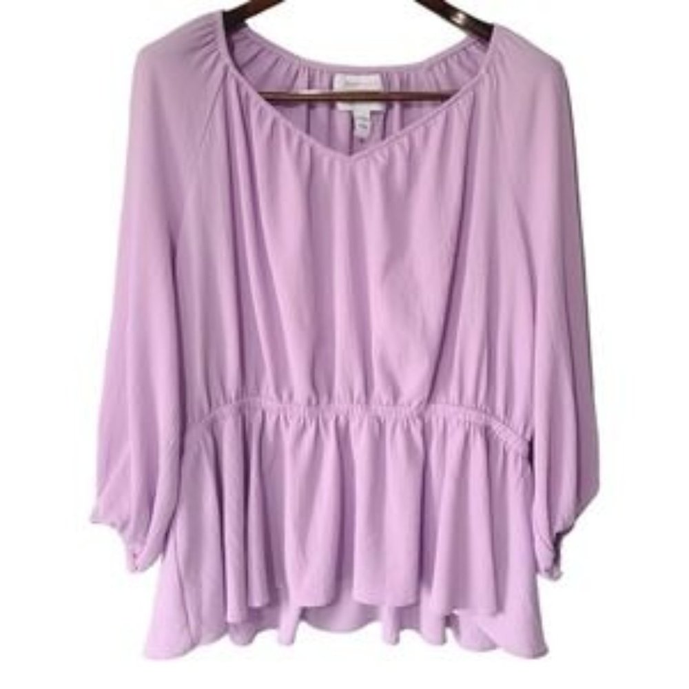 Lane Bryant Beauticurve Lilac Peasant Blouse with High Low Hem Line SZ 20